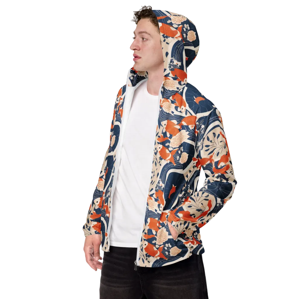 Indigo Koi Garden on Men's Windbreaker — Left Front