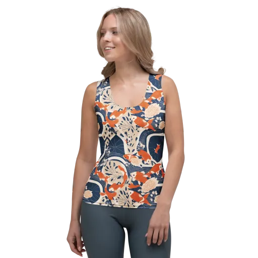 Indigo Koi Garden on a Women's Tank Top