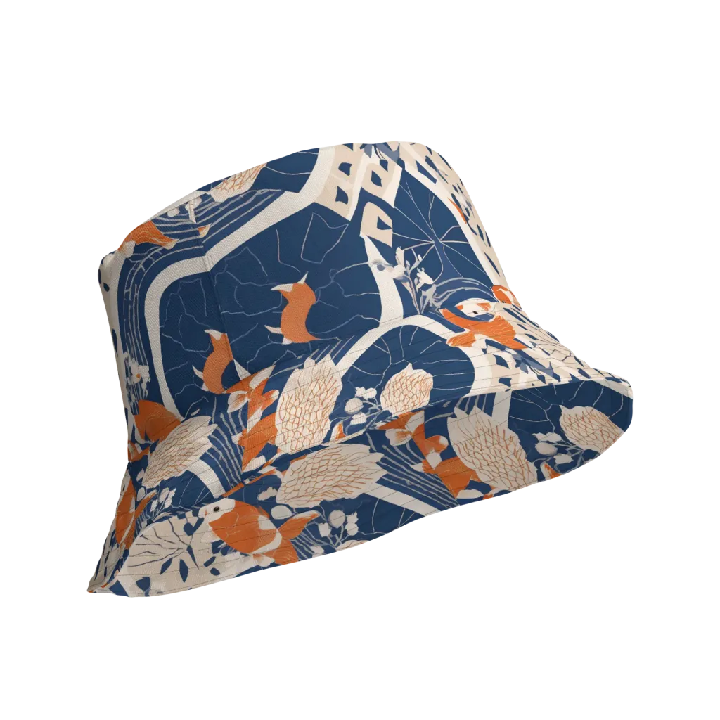 Indigo Koi Garden on Reversible Bucket Hat — Product details Outside