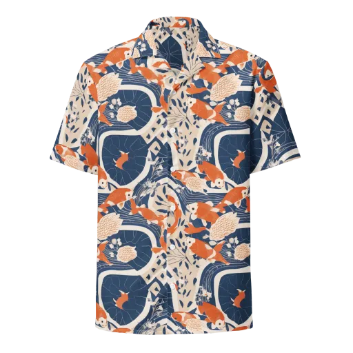 Indigo Koi Garden on a Button Shirt