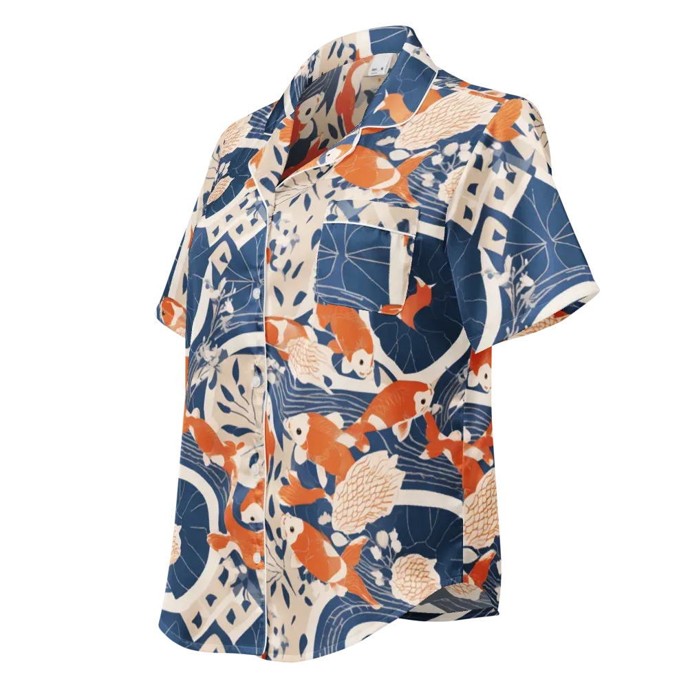 Indigo Koi Garden on Women's Short Sleeve Pajama Top — Left Front