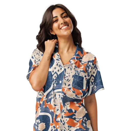 Indigo Koi Garden on a Women's Short Sleeve Pajama Top