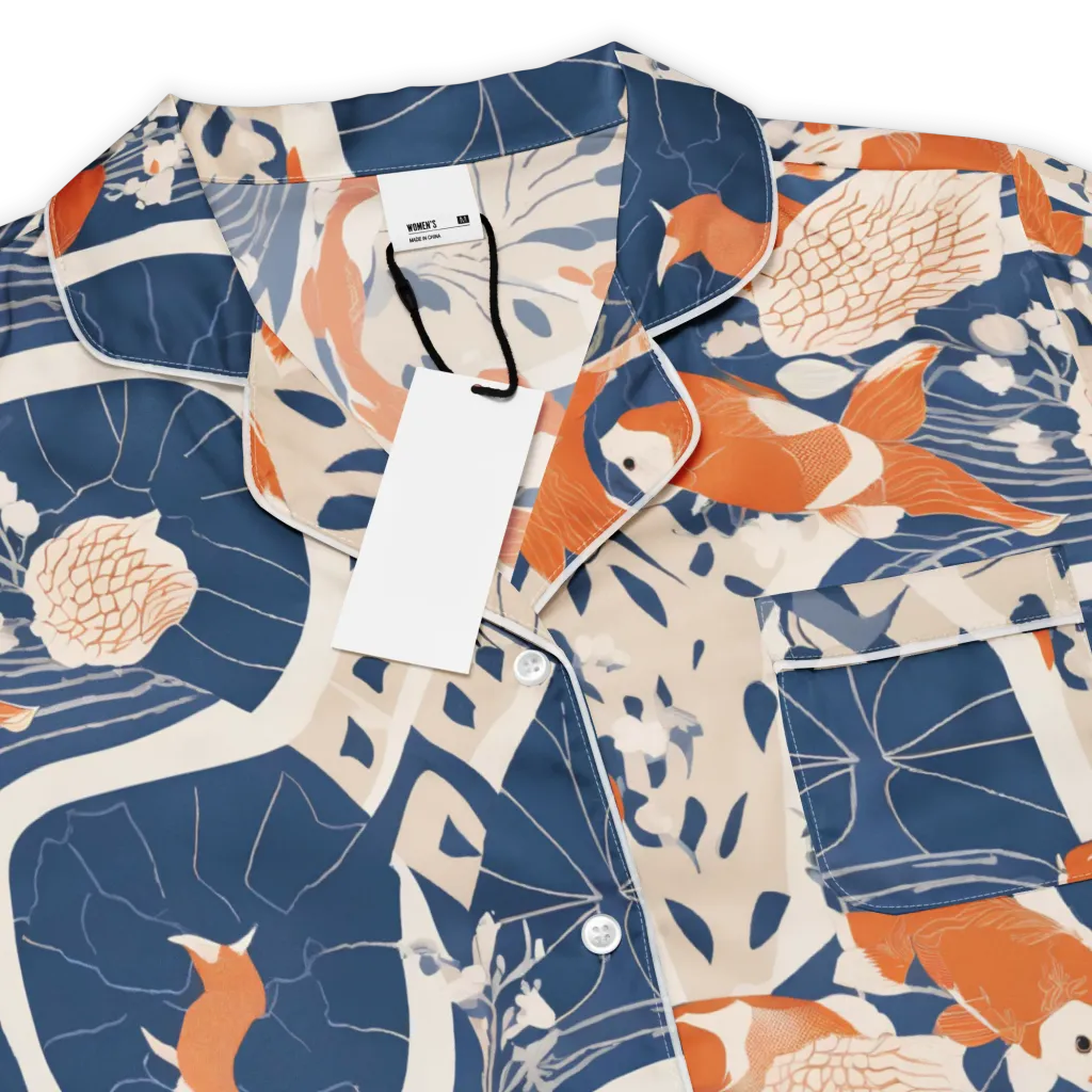 Indigo Koi Garden on Women's Short Sleeve Pajama Top — Product details