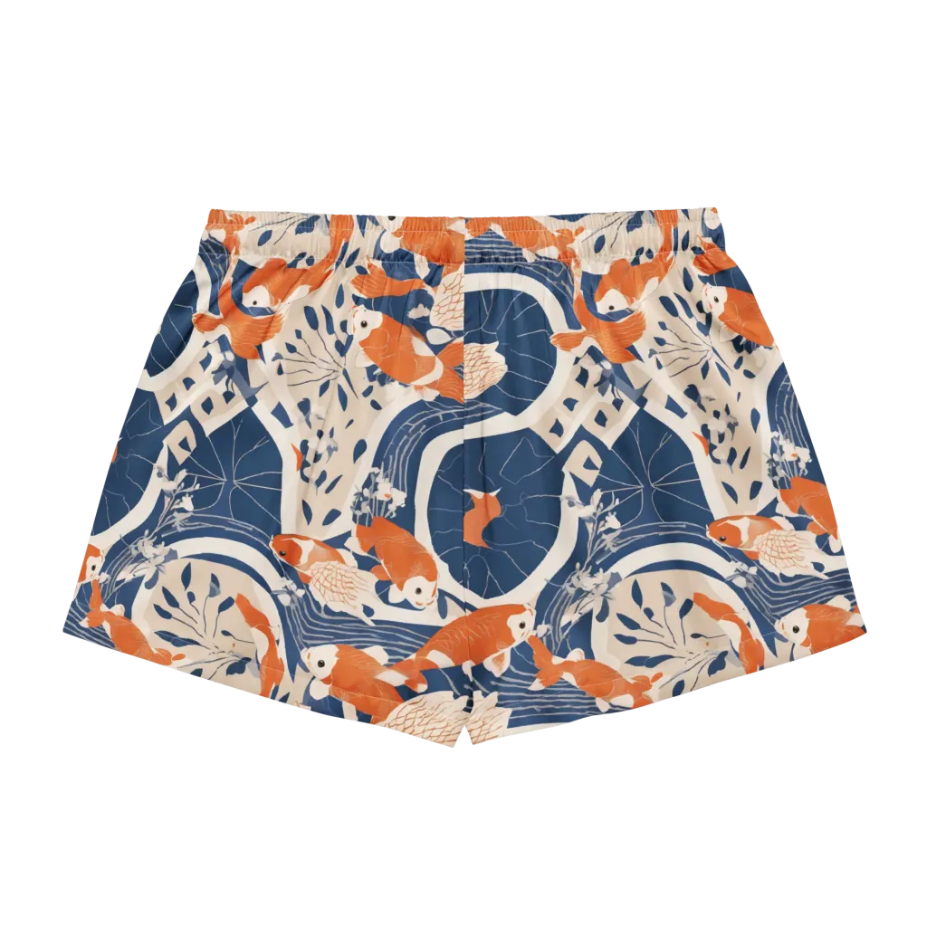Indigo Koi Garden on Women's Pajama Shorts — Back