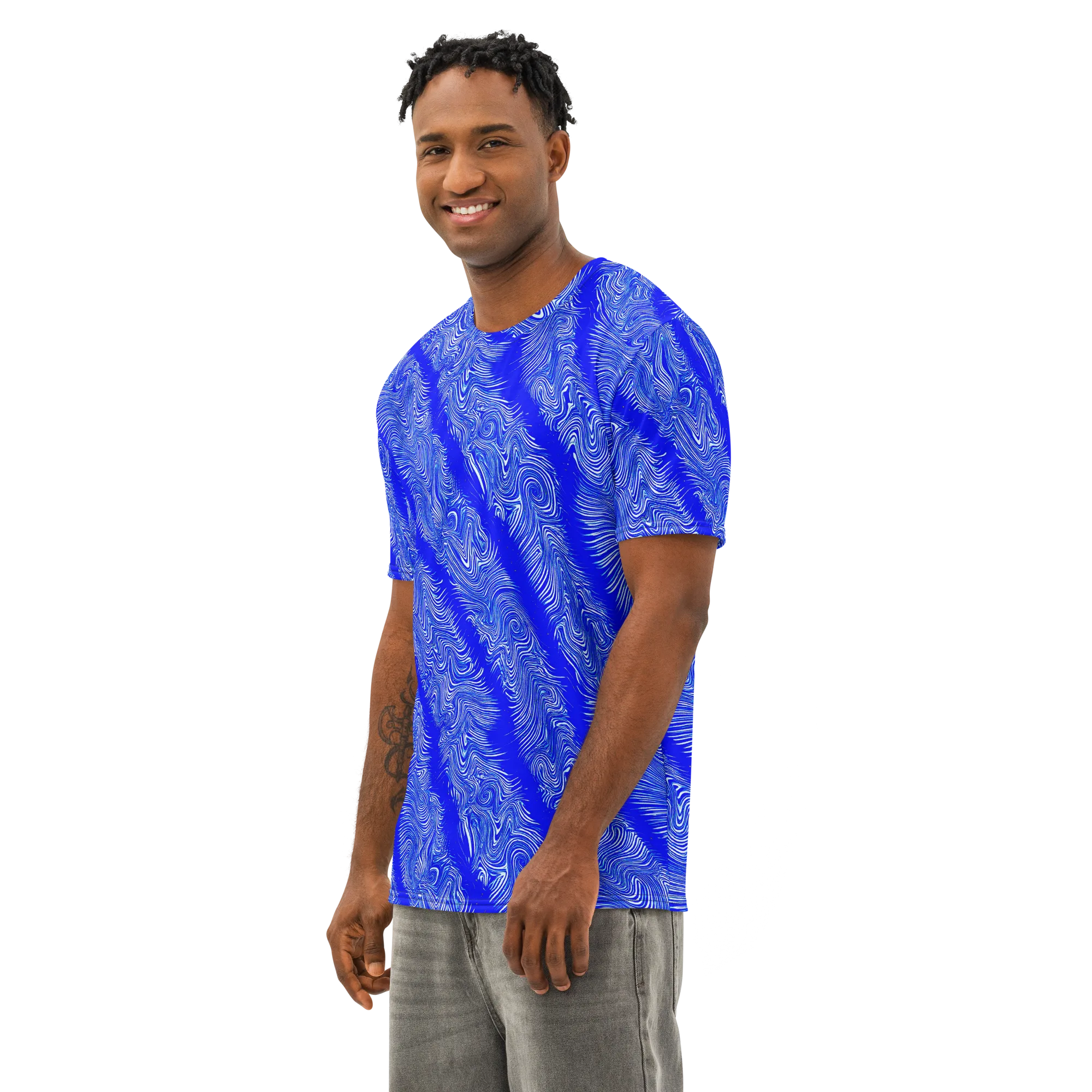 Electric Current on Men's Cotton Crew Neck T-Shirt — Left Front