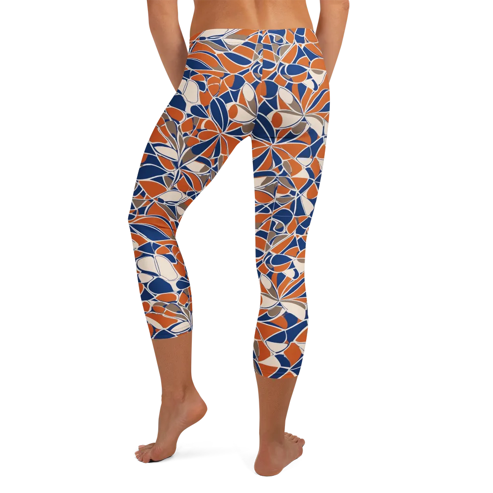 Cobalt Citrus Bloom on Capri Leggings — Back