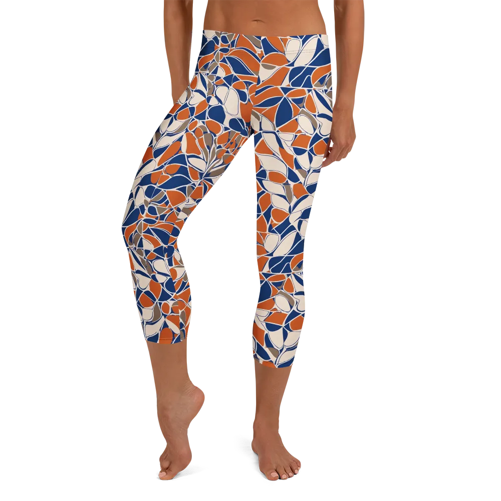 Cobalt Citrus Bloom on Capri Leggings — Front