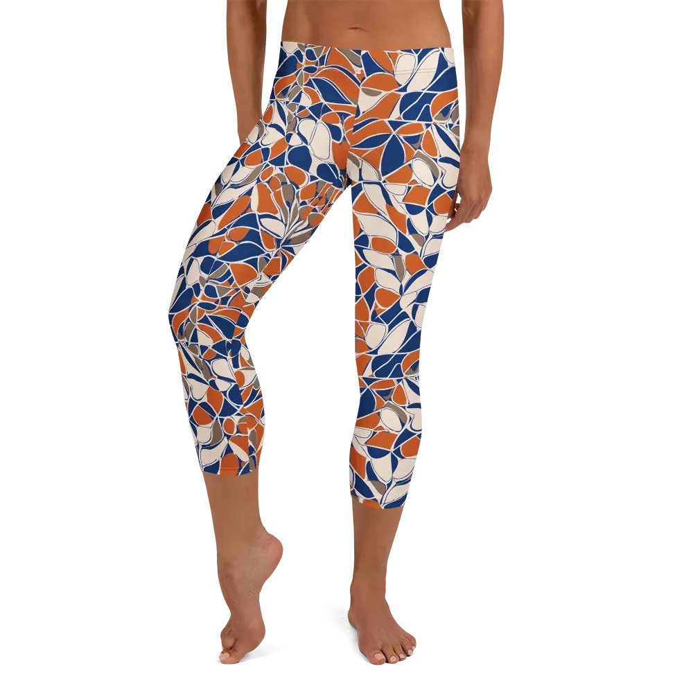 Cobalt Citrus Bloom on Capri Leggings — Front