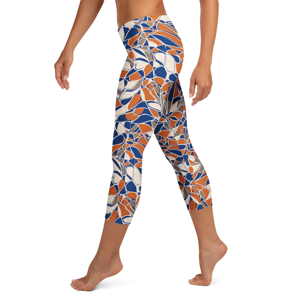 Cobalt Citrus Bloom on Capri Leggings — Left