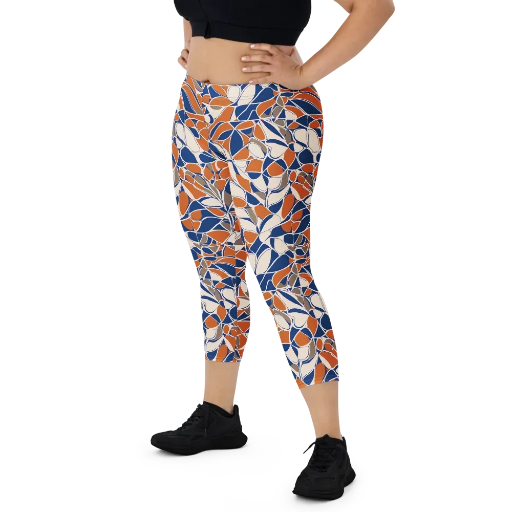 Cobalt Citrus Bloom on Capri Leggings — Front