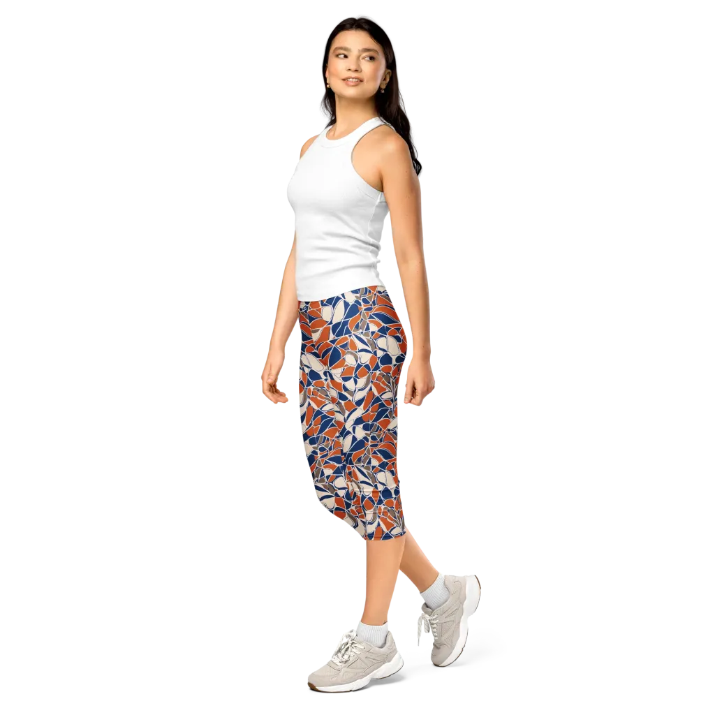 Cobalt Citrus Bloom on Capri Leggings — Left Front