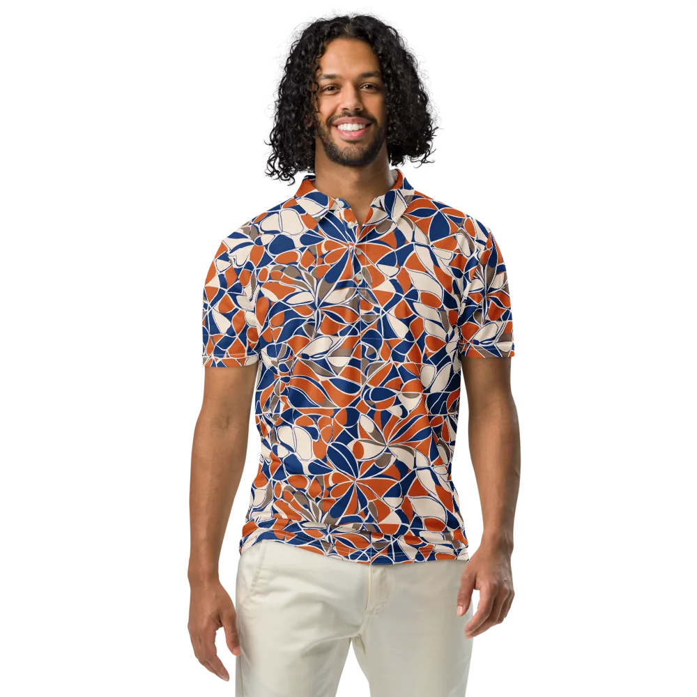 Cobalt Citrus Bloom on Men's Slim Fit Polo Shirt — Front