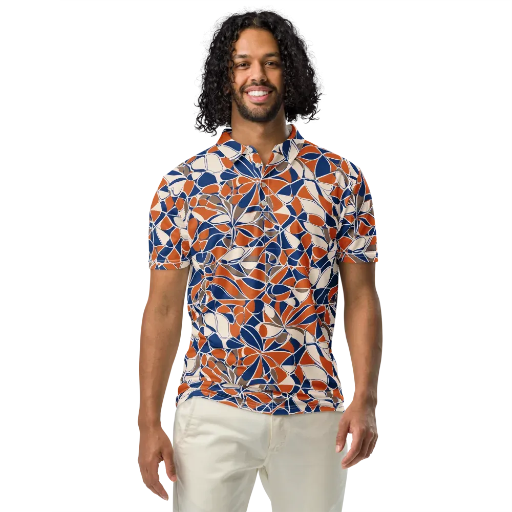 Cobalt Citrus Bloom on Men's Slim Fit Polo Shirt — Front
