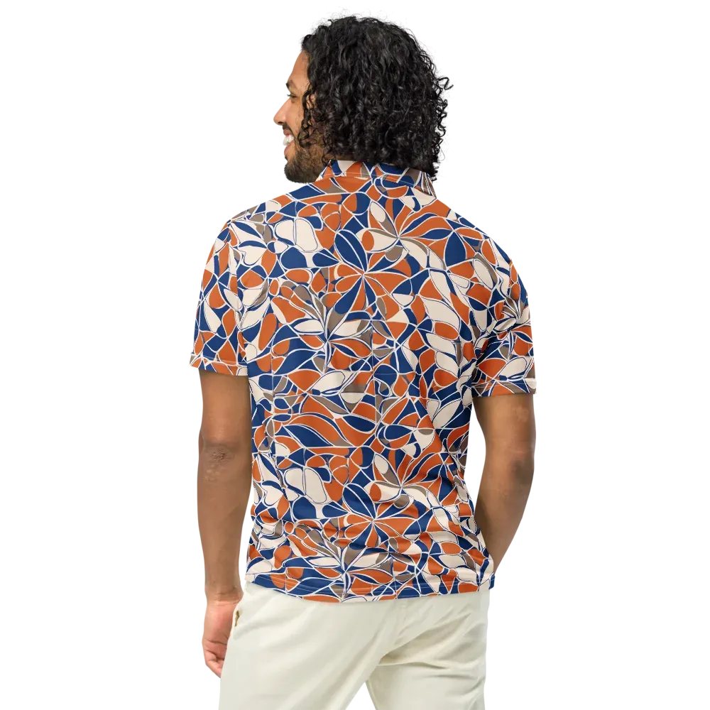 Cobalt Citrus Bloom on Men's Slim Fit Polo Shirt — Back