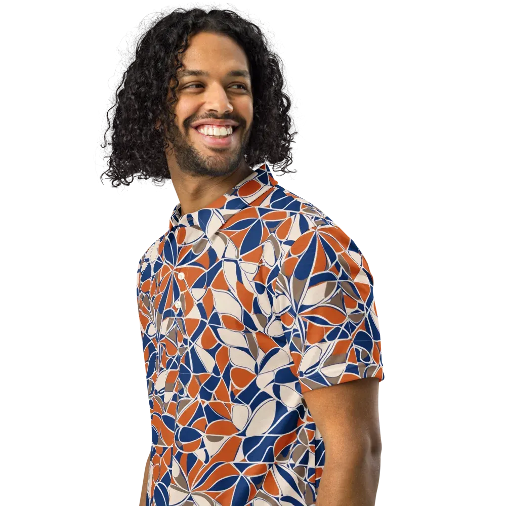 Cobalt Citrus Bloom on Men's Slim Fit Polo Shirt — Left Front
