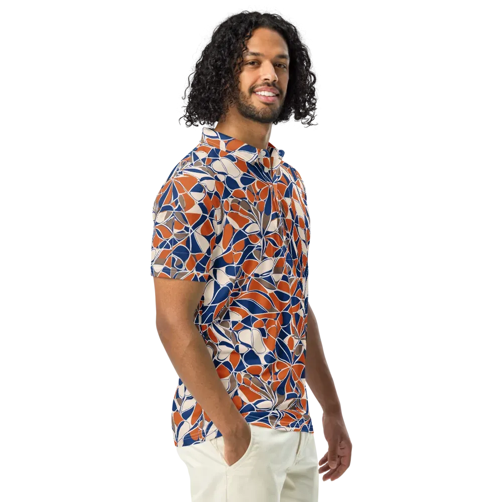 Cobalt Citrus Bloom on Men's Slim Fit Polo Shirt — Right Front