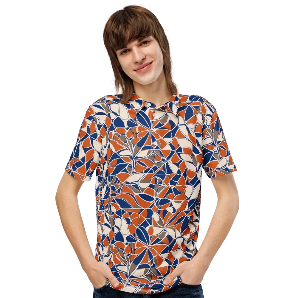 Cobalt Citrus Bloom on Men's Slim Fit Polo Shirt — Front