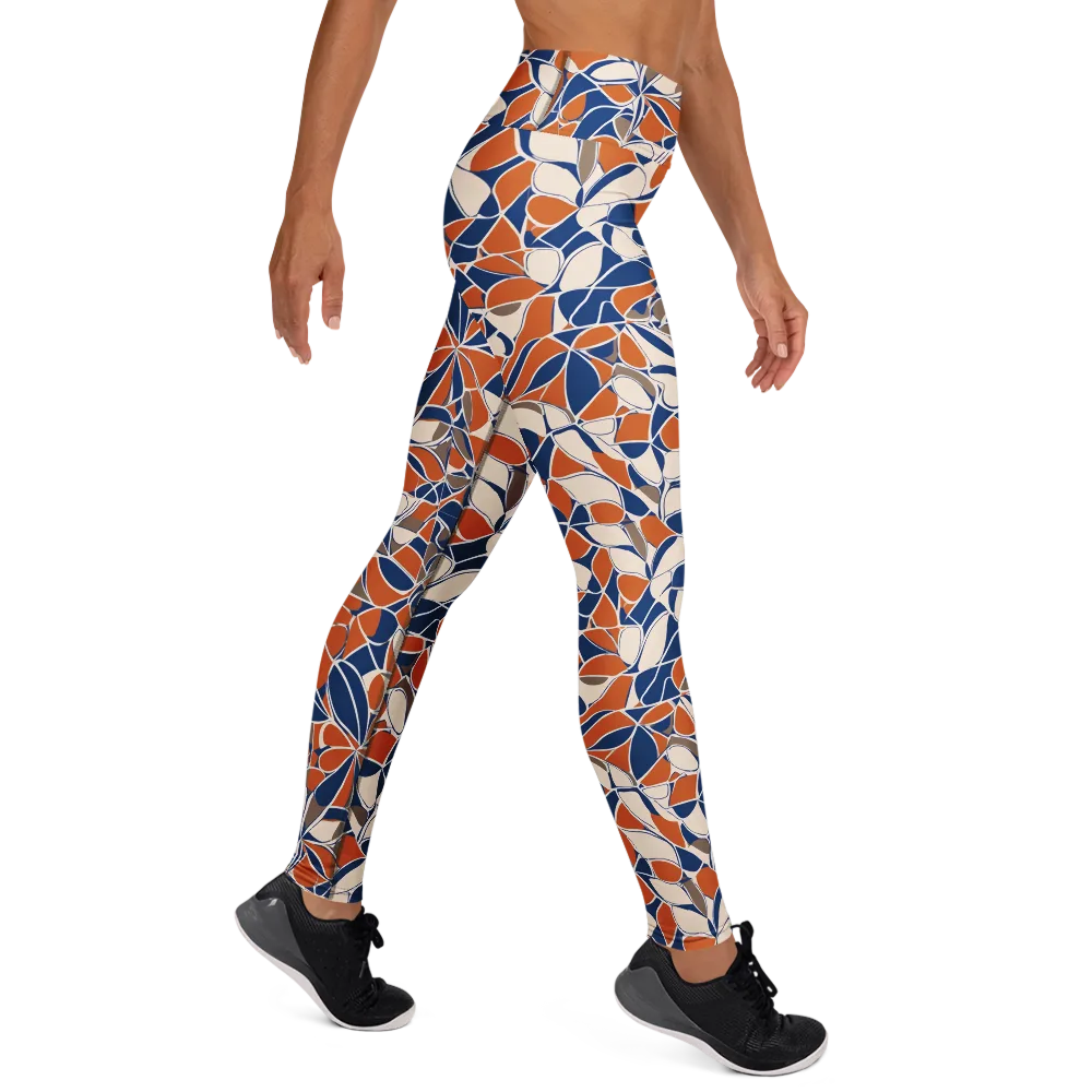 Cobalt Citrus Bloom on Yoga Leggings — Right