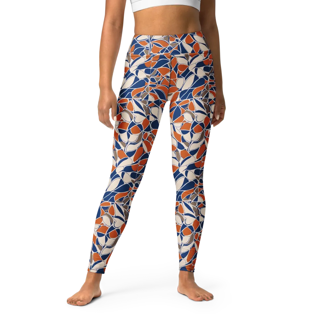 Cobalt Citrus Bloom on Yoga Leggings — Front