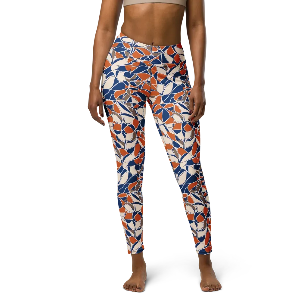 Cobalt Citrus Bloom on Yoga Leggings — Front