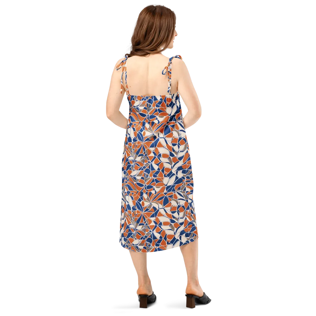 Cobalt Citrus Bloom on Slip Dress — Back