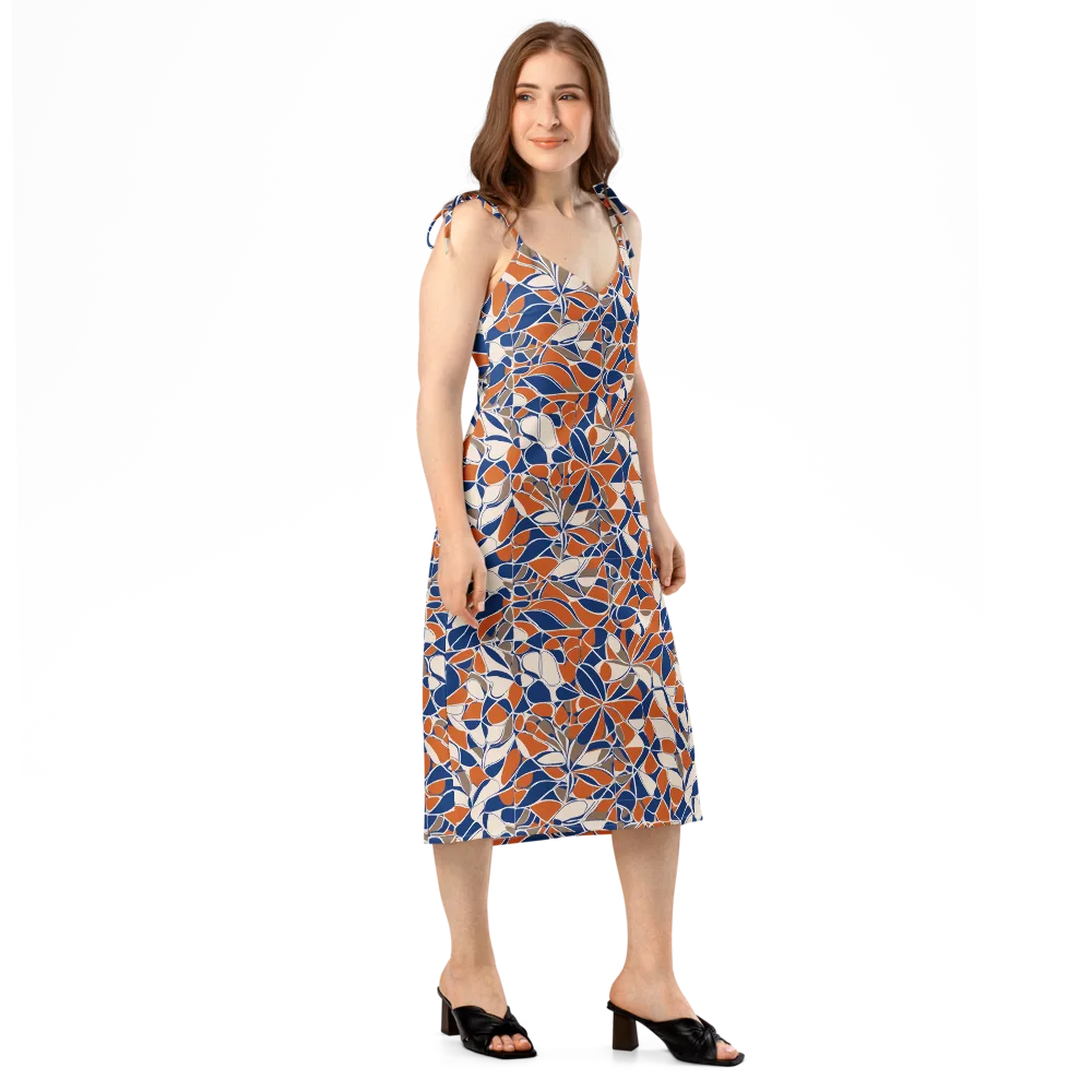 Cobalt Citrus Bloom on Slip Dress — Right Front