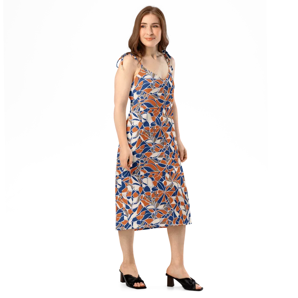 Cobalt Citrus Bloom on Slip Dress — Right Front