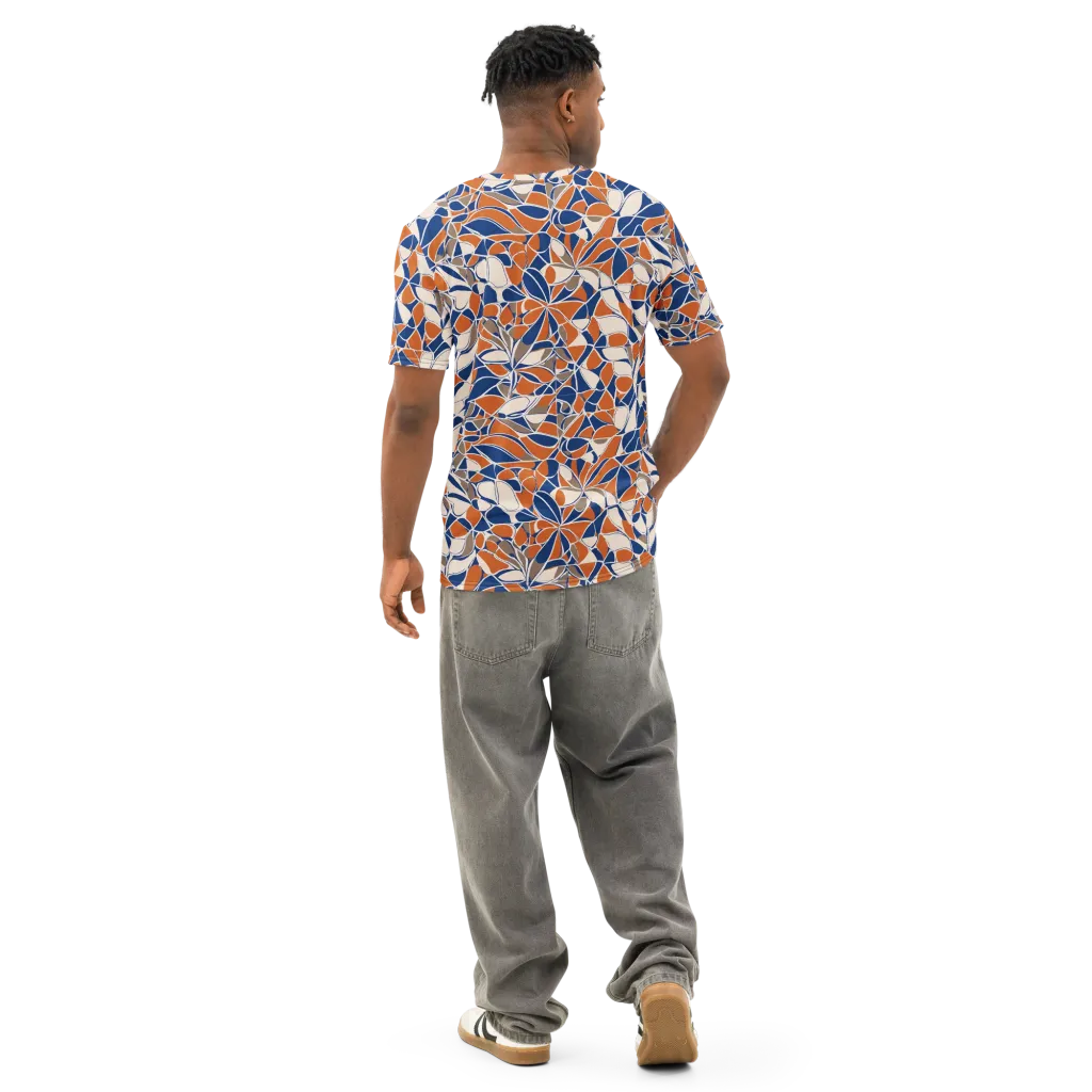 Cobalt Citrus Bloom on Men's Cotton Crew Neck T-Shirt — Back