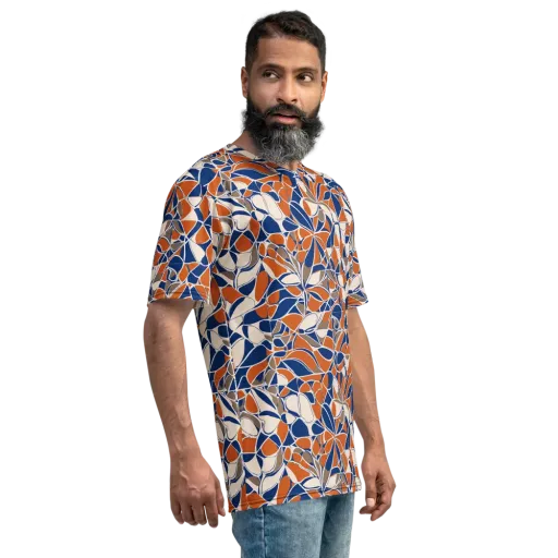 Cobalt Citrus Bloom on a Men's Crew Neck T-Shirt