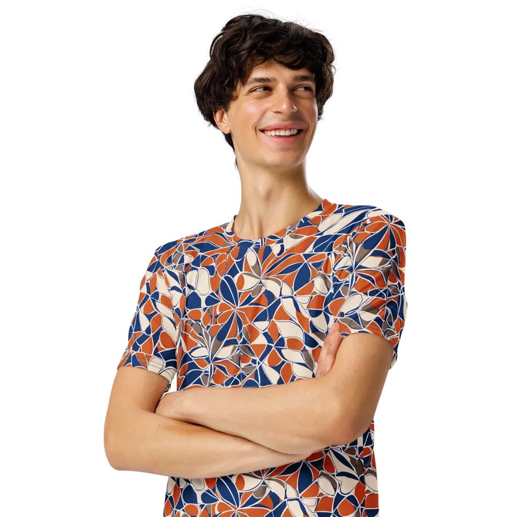 Cobalt Citrus Bloom on Men's Crew Neck T-Shirt — Left Front