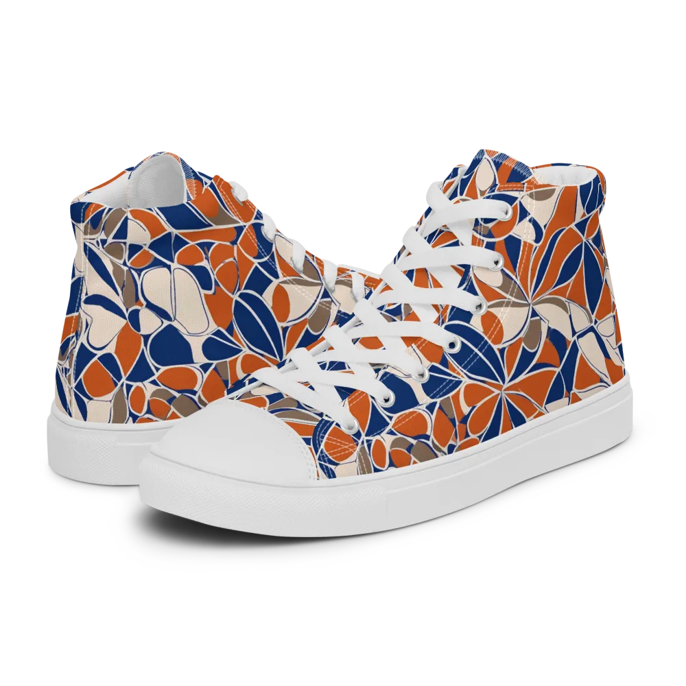 Cobalt Citrus Bloom on Men's High Top Canvas Shoes — Left