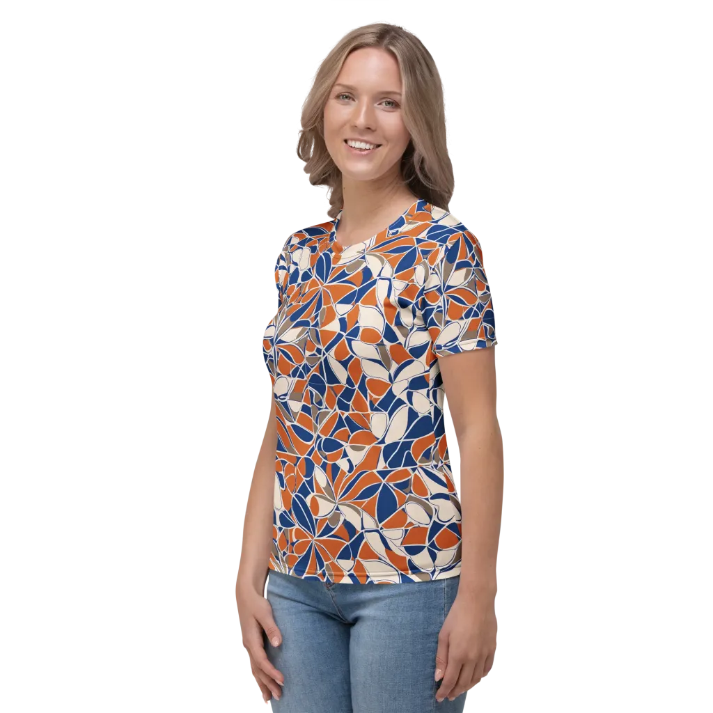 Cobalt Citrus Bloom on Women's Crew Neck T-Shirt — Left