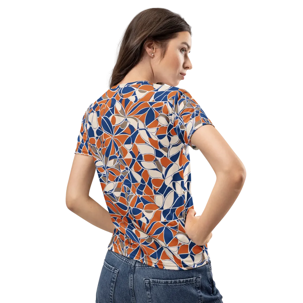Cobalt Citrus Bloom on Women's Crew Neck T-Shirt — Back