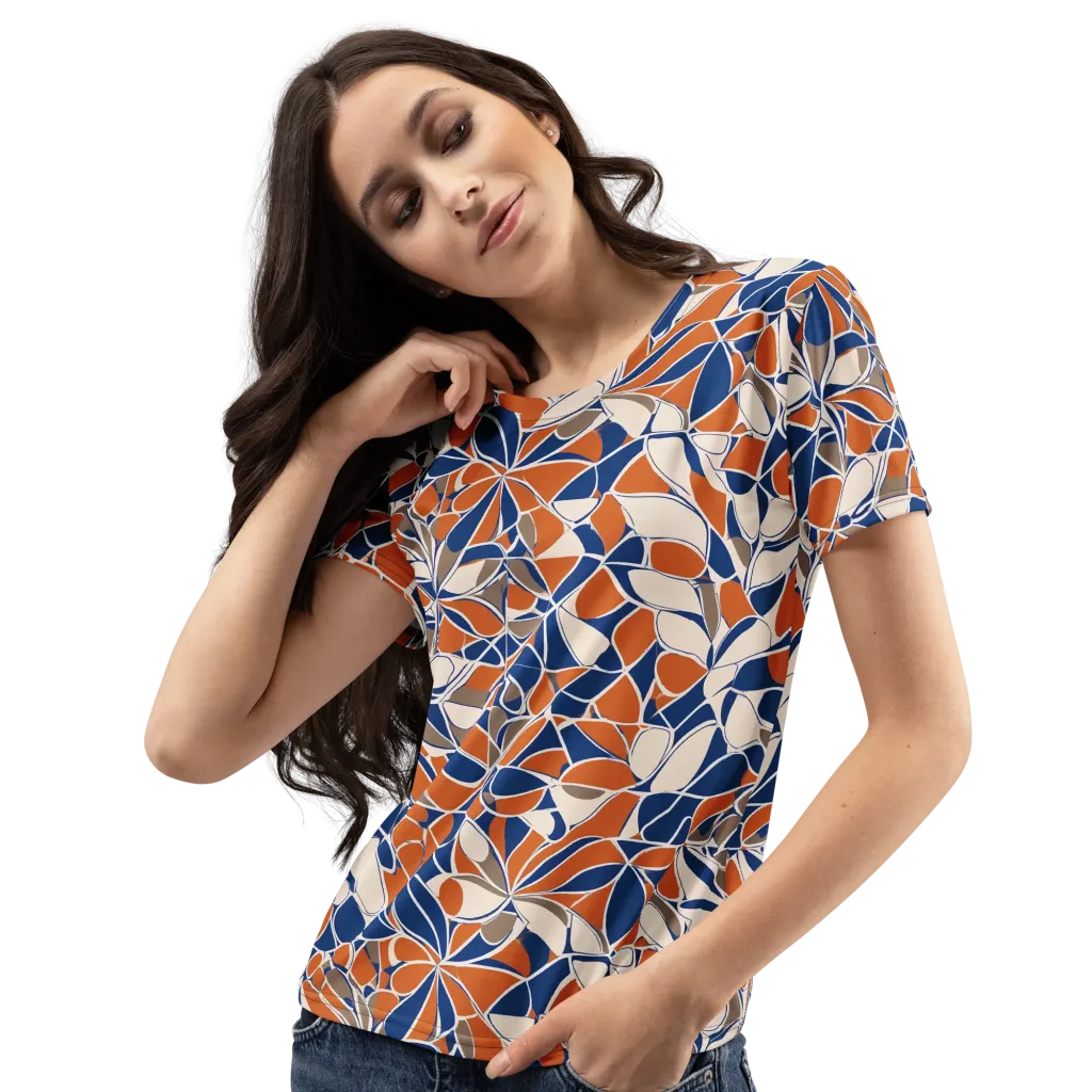 Cobalt Citrus Bloom on Women's Crew Neck T-Shirt — Left Front