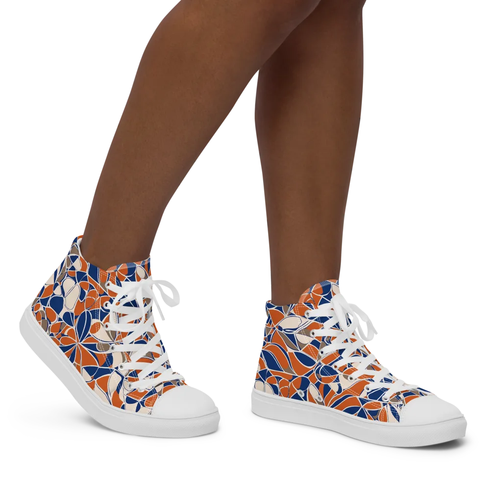 Cobalt Citrus Bloom on Women's High Top Canvas Shoes — Right