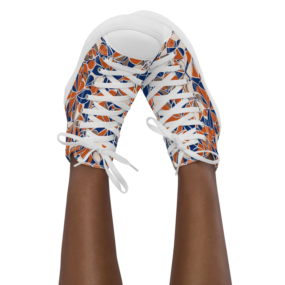 Cobalt Citrus Bloom on Women's High Top Canvas Shoes — Front