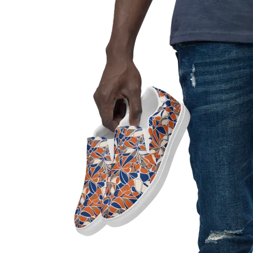 Cobalt Citrus Bloom on a Men's Slip-On Canvas Shoes