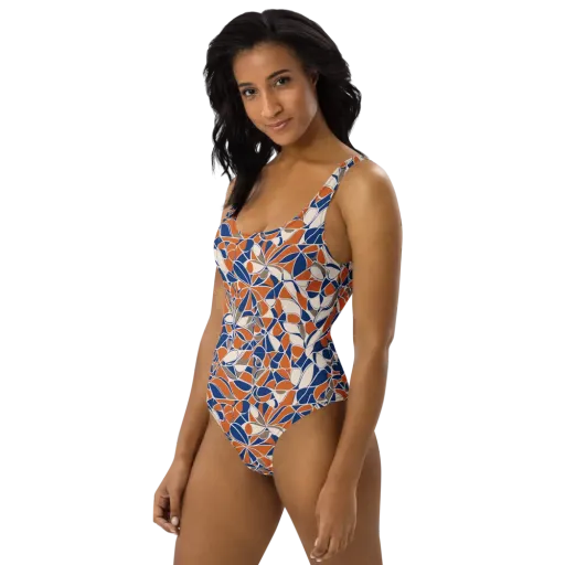 Cobalt Citrus Bloom on a One-Piece Swimsuit