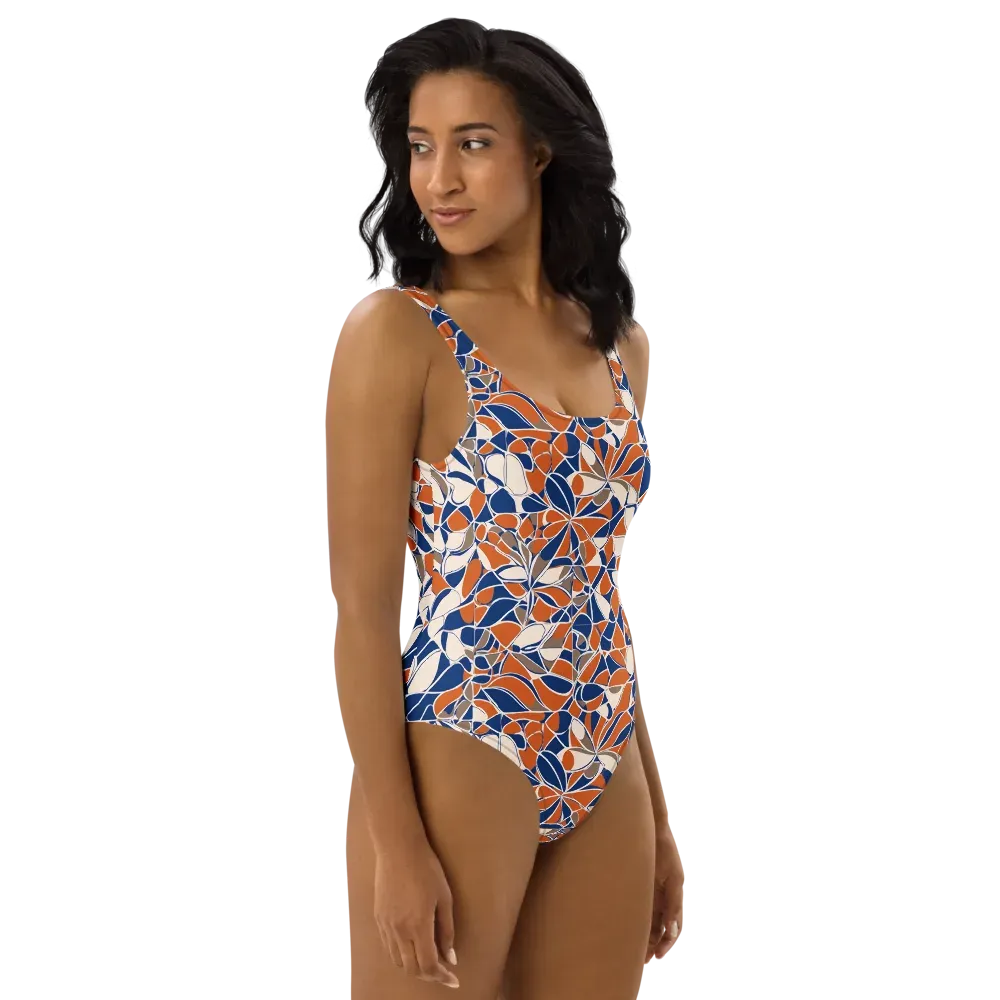 Cobalt Citrus Bloom on One-Piece Swimsuit — Right