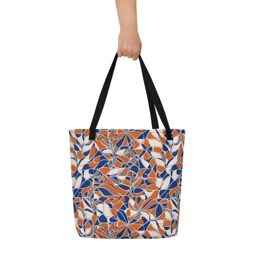 Cobalt Citrus Bloom on a Large Tote Bag W/ Pocket