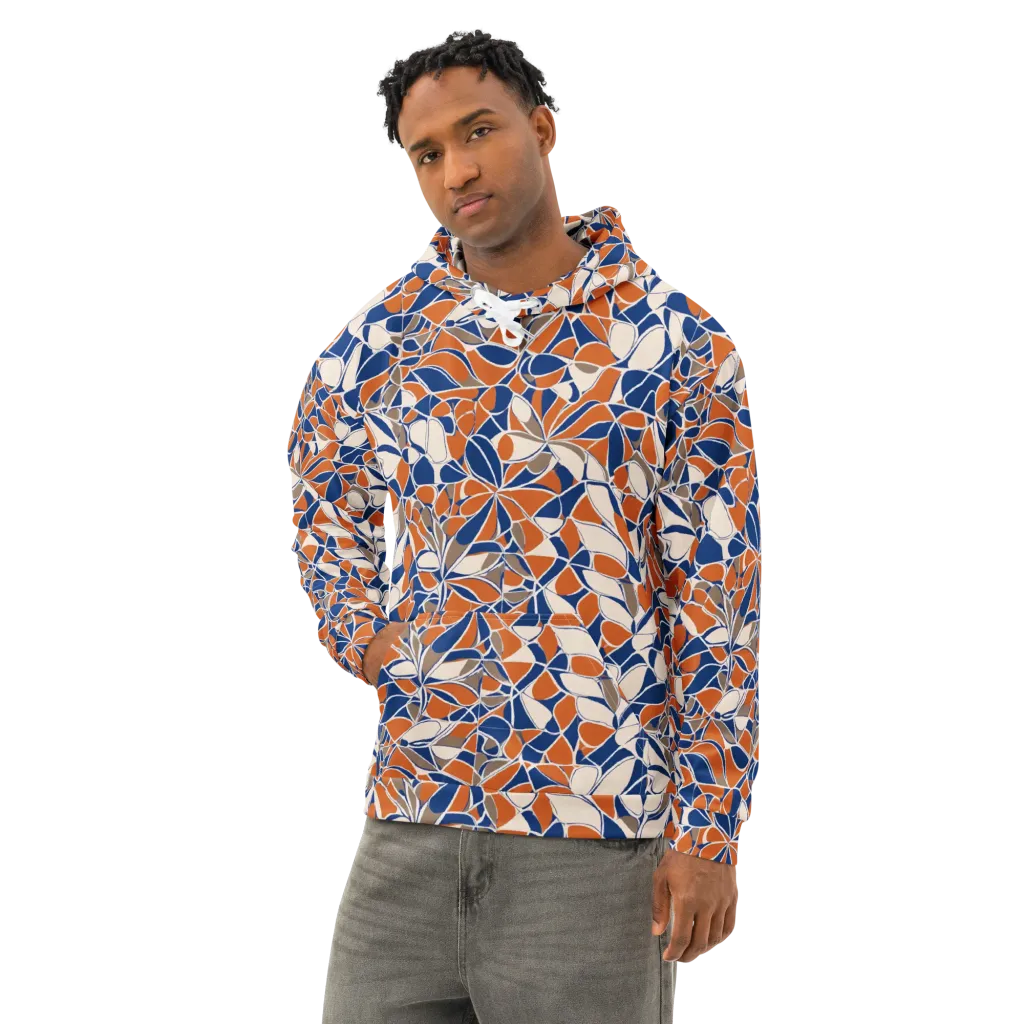 Cobalt Citrus Bloom on Cotton Hoodie — Left Front