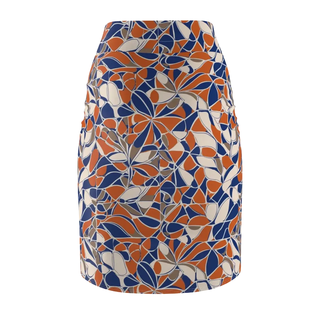 Cobalt Citrus Bloom on Pencil Skirt — Back
