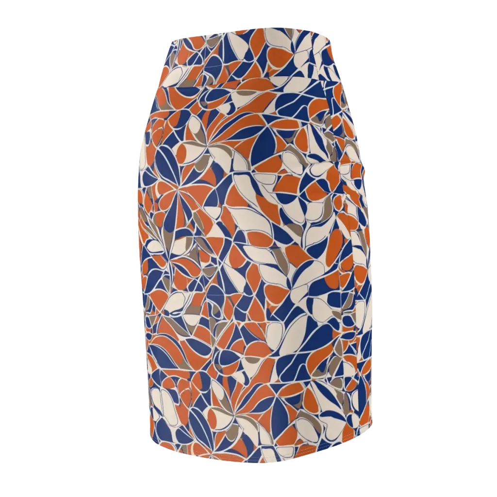Cobalt Citrus Bloom on Pencil Skirt — Back Side