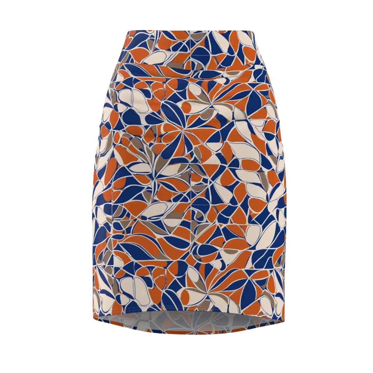 Cobalt Citrus Bloom on Pencil Skirt — Front