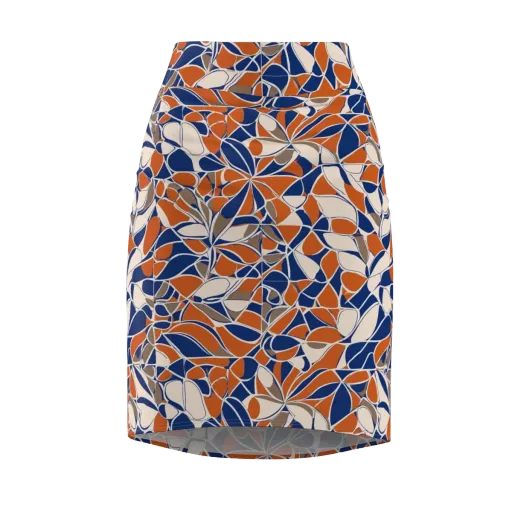 Cobalt Citrus Bloom on a Pencil Skirt