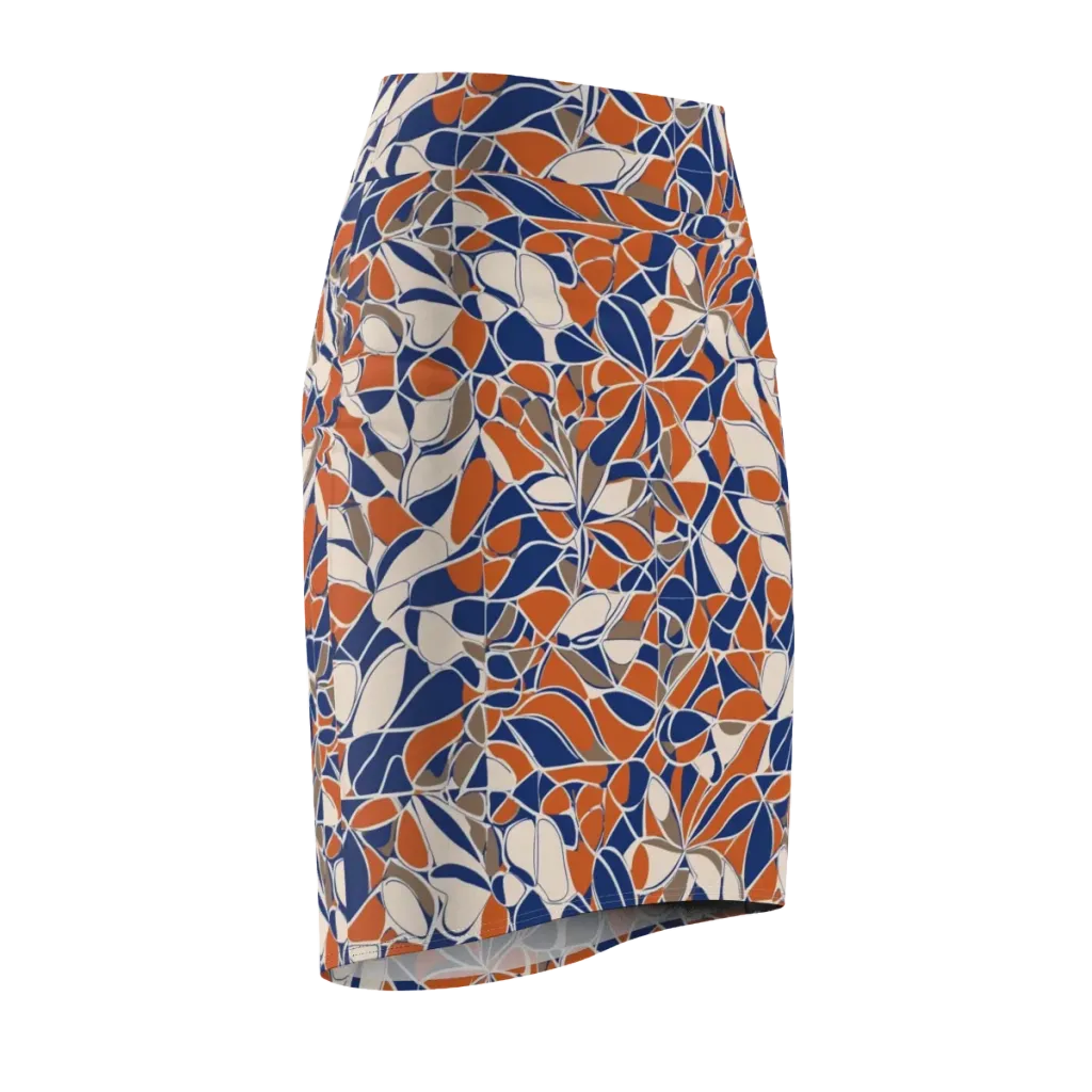 Cobalt Citrus Bloom on Pencil Skirt — Front Side