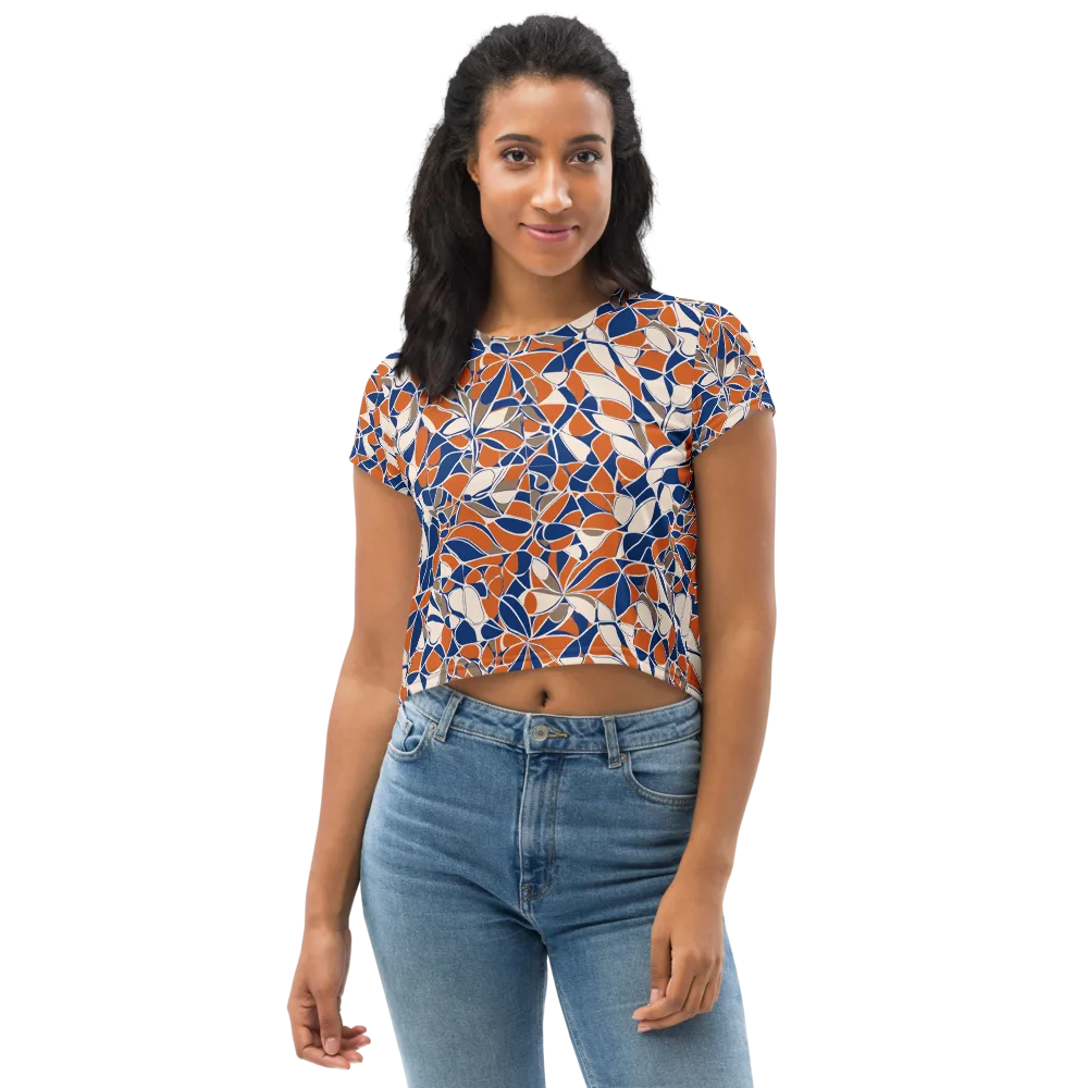 Cobalt Citrus Bloom on Crop Tee — Front