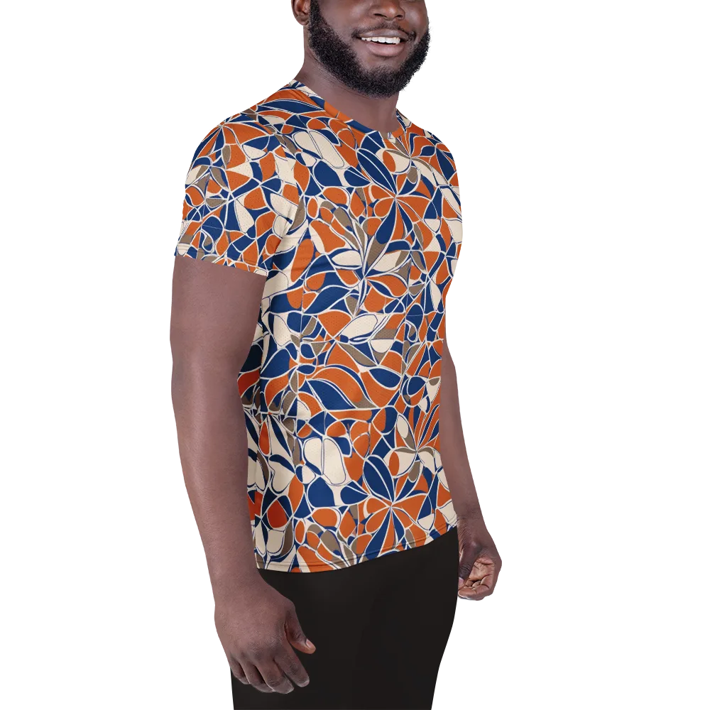 Cobalt Citrus Bloom on Men's Athletic T-Shirt — Right