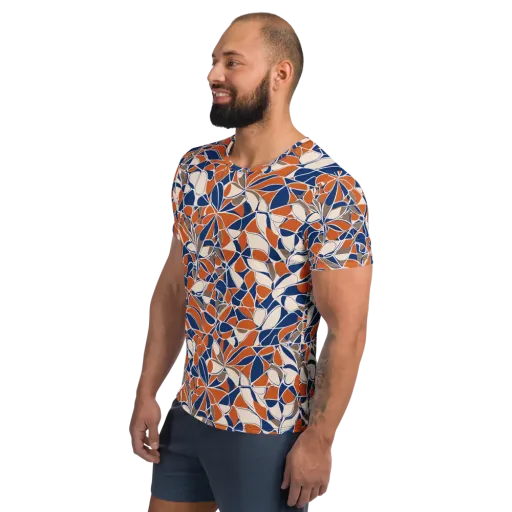 Cobalt Citrus Bloom on a Men's Athletic T-Shirt