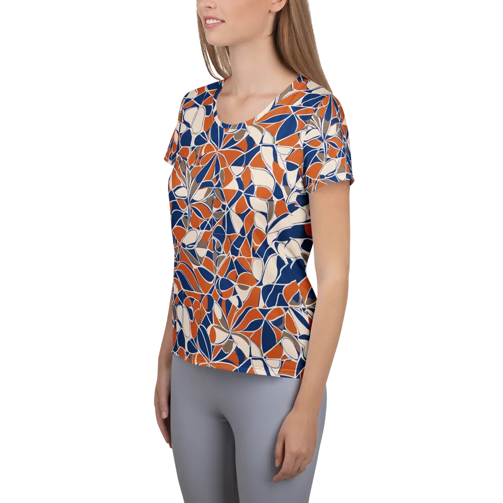Cobalt Citrus Bloom on Women's Athletic T-Shirt — Left